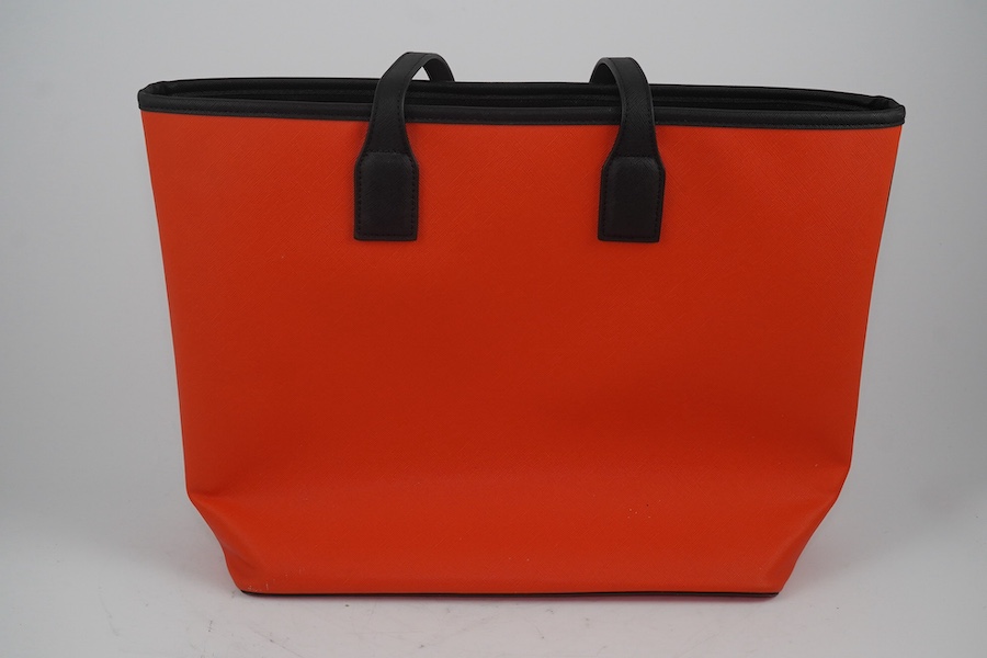 A Karl Lagerfeld Paris orange PVC Choupette beach tote bag and purse, length 32cm, width 17cm, height 29.5cm